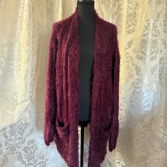 Chelsea & Theodore Sweaters - Chelsea & Theodore Fuzzy Maroon Cardigan